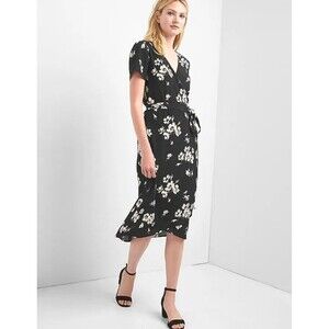 Gap Black Gloral Flowy Wrap Dress Size Small